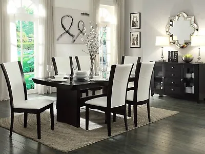 NEW Modern Brown Rectangular Table & White Chairs - 7 Piece Dining Room Set IC5G • $1448.75