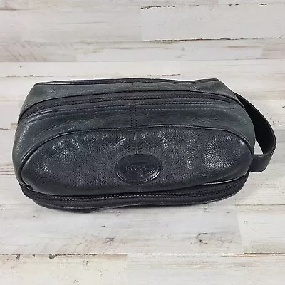 Fossil Soft Leather Black Travel Toiletry Bag Shaving Zippered • $19.99