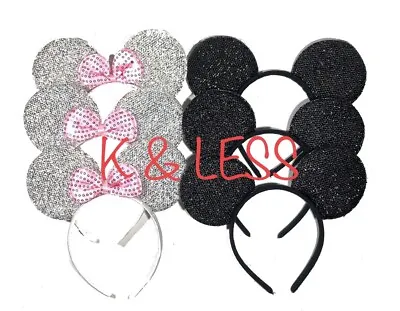 Minnie Mickey Mouse Ears *6pcs* Headbands Shiny Black /SIlver Party Favors • $9.50