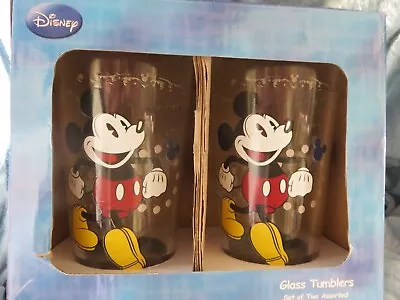 Disney Mickey Mouse Collectible Medium Drinking Glasses Set Of Two In Box • $3.45