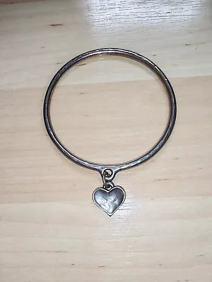 Danon Bangle Bracelet Heart Charm Silver Plated Distressed • £15