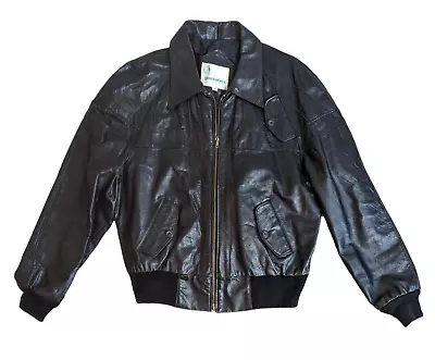 VTG Gino Leathers Mens Black Leather Bomber Jacket Sz 46 • $44.99