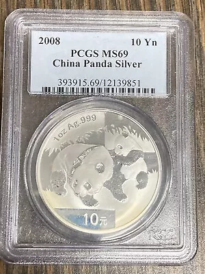 2008 China Panda Silver~pcgs Ms69~10 Yuan~ • $6.50