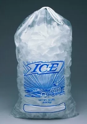 Crystal Clear Plastic Ice Bags With Cotton Draw String 8 Lb 10 Lb 1.35mil • $8.70