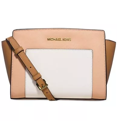 Michael Kors Selma Pocket Medium Messenger Crossbody Leather Nude Peanut $248 • $95