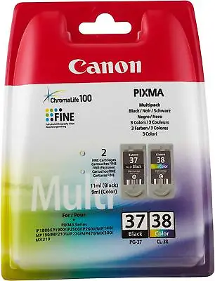 Canon PG37 Black CL38 Colour Ink Cartridge For PIXMA MP140 MP190 MX310 IP1800 BN • £29.49