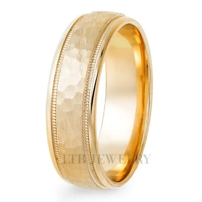 Hammered Finish 10k Solid Yellow Gold Mens Wedding Bands Rings Milgrain 6mm • $550