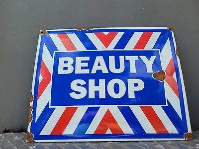 Vintage Beauty Shop Porcelain Sign Hair Salon Barber Womens Parlor Business 17  • $118.34