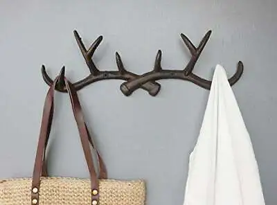 Deer Antler Coat Rack Wall Key Hooks Cast Iron Metal Towel Hat Hanger Rustic • $10.43