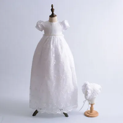 £23.99 • Buy Gorgeous Beaded Embroidery Long Christening Dress Baby Lace Baptism Robe Gown