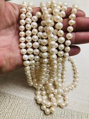Vintage 96” Genuine Cream Iridescent Pearl Necklace Extra Long Pearls 5mm • $9.99