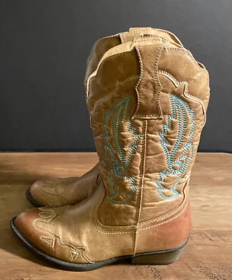 Liberty Cowboy Wedding Boots Teal Blue Floral  Size 1 Mens Cowgirl Great Shape • $44.99