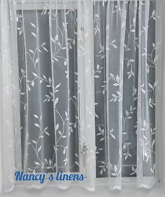 White Leaf Net Curtain With Slot Top - Ready To Hang- All Sizes-sold Per Meter - • £4.99