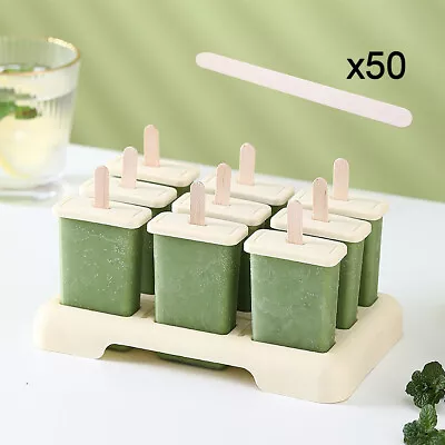 9X Ice Lolly Cream Maker Mold Tray DIY Popsicle Mould Yogurt Icebox With Sticks • £5.59