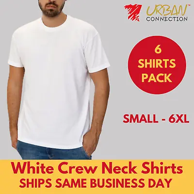 Pack Of 6 Shirts | White Crew Round Neck T-Shirt | Urban Connection • $42