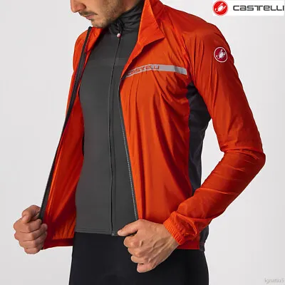 Red CASTELLI SQUADRA Medium Stretch Cycling Wind Jacket Packable Shell New • $64.90