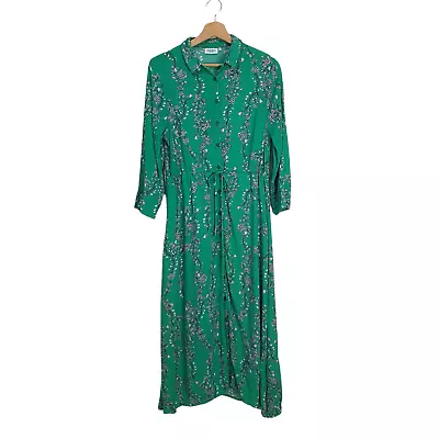 Jeanswest Size 10 Green White Floral 7/8 Sleeve Collared Button Maxi Dress • $24.95