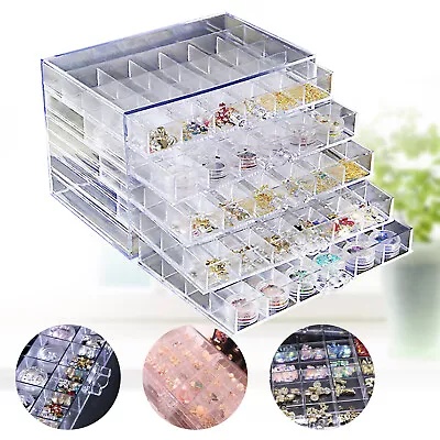 120 Grids Nail Art Rhinestone Gems Bead Acrylic Storage Display Tray Box Clear  • $22