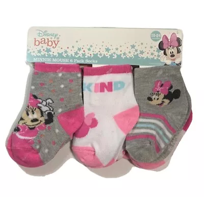 Socks Boys X6 - Minnie Mouse Pink Grey - Sz 6 12 Months - Baby Ankle 6 Pack • $13.98