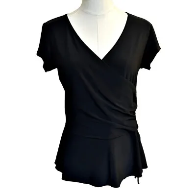 Roz And Ali Shirt Top Blouse Size Medium Black Faux Wrap Fit And Flare V-Neck • $11.88