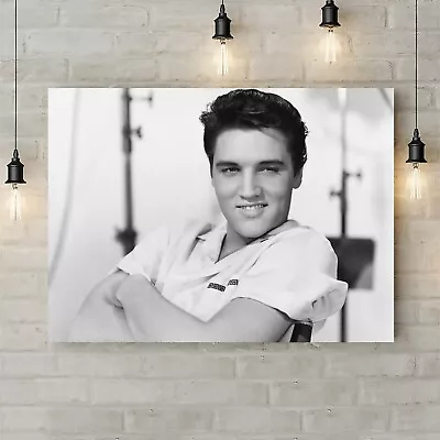 Elvis Presley Smile - Black And White Photo - Canvas Rolled Wall Art Print  • $18.14