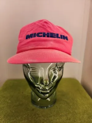 Vintage Michelin Tires Hat Cap Pink Snap Back Lightweight Fabric 80's Look • $19.99