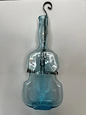 Vintage Light Blue Violin Shaped Glass Vase Bottle With Metal Hanger • $15