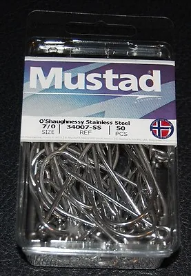 50 Mustad 34007SS-70 Size 7/0 Saltwater Stainless Steel O'Shaughnessy Hooks • $29.79