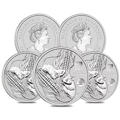 Lot Of 5 - 2020 1 Oz Silver Lunar Year Of The Mouse / Rat Dragon Privy BU • $303.23