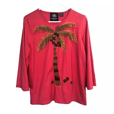 Michael Simon Event Women's Top Palm Tree Embellished Art To Wear Cotton Size L • $24.74