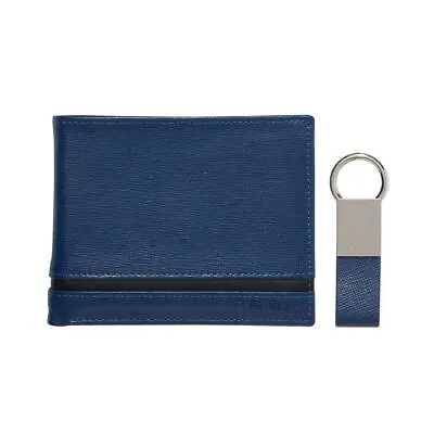 Calvin Klein Ck Men's Leather Bifold Id Wallet Key Chain Set Blue 79485 • $30.40
