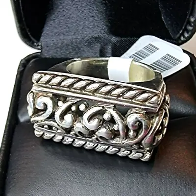 RECTANGULAR LARGE ORNATE 925 STERLING SILVER RING SIZE 8.  19.5 G • $69