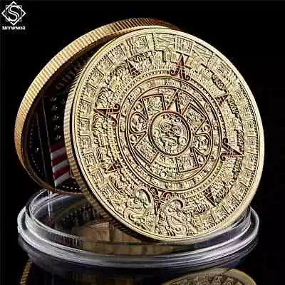 Coin Mexico Mayan Aztec Calendar Alloy Souvenir Gold Plate With Prestigious Case • $7.90