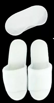 White Spa Open Toe Slippers With Sleep Mask Hotel Wedding Dance Sleepover Party • £3.99