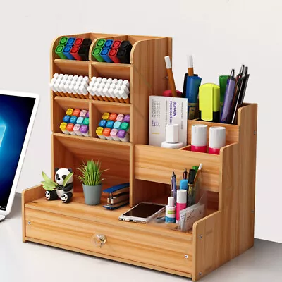 $14.99 • Buy Office Desk Wooden Pen Organizer Brush Storage Container Pencil Holder DIY GIFT