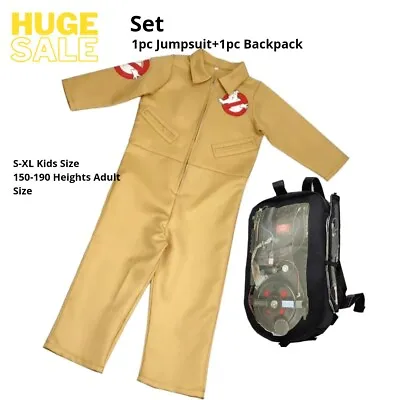 Kid Costume  XL 9-12 Yr Old Beige Jumpsuit+M School Backpack Ghostbuster Cosplay • $127.49