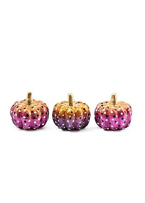 MacKenzie-Childs Purple & Orange Dotty Capiz Pumpkins Set Of 3 NEW In Box • $55