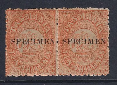 TASMANIA 1886: Mint 10/- Salmon St George & Dragon Pair O/p SPECIMEN · See Notes • $48