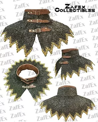 Bishop Mantle Chainmail Collar Flat Ring Dome Riveted Brass Medieval LARP Armor • $104.99