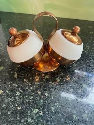 Vintage  MCM Chase Copper And Frosted Glass Double Condiment Dispenser • $75
