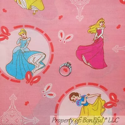 BonEful Fabric Cotton Pink Butterfly Disney Princess Girl Dress Print SALE SCRAP • £0.80