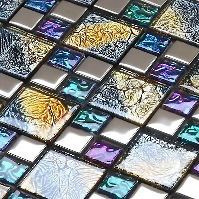 Glossy Glass Tile Multicolor Mosaic Versaille Pattern Backsplash & Wall Tile • $14.94