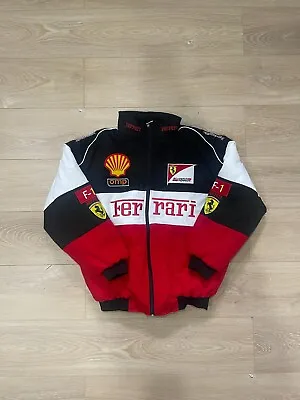 Vintage Ferrari Racing Jacket White Embroidered Cotton Padded F1 Ferrari Jacket • $75