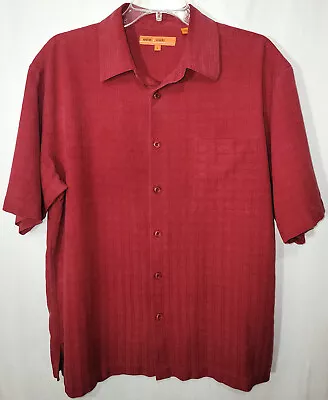 Sette Ponti Button Down Short Sleeve Shirt Men's 100% Silk Red Side Slits Size L • $10.95
