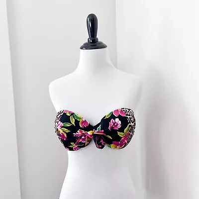 Victoria's Secret 32D Bandeau Push Up Bra Bikini Swimsuit Top Leopard Floral XS • $3