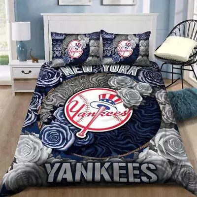 Blue Roses New York Yankees Quilt Duvet Cover Set Bedspread Twin Pillowcase • $54.99