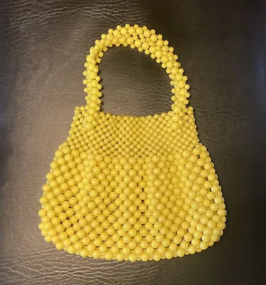 Vtg 1960s Mod Style Sunny YELLOW BEADED PURSE Small 7  Handbag Hippie 70s RARE! • $19.99