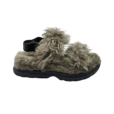 UGG Womens Fluff Sugar Faux Fur Slipper Slide Slingback Sandals Green Size 7 • $55.24