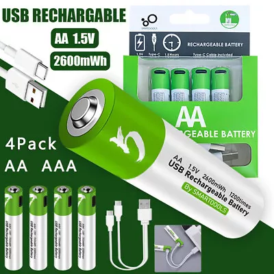 4pack USB AA AAA Rechargeable Battery 1.5V Fast Charger Type C Cable • $16.14