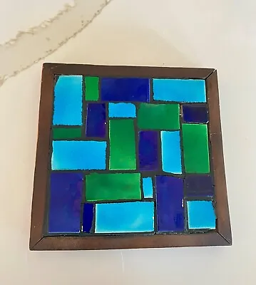 MCM Blue Green Aqua Tile Mosaic Wooden Trivet By Kelvin's • $24.99